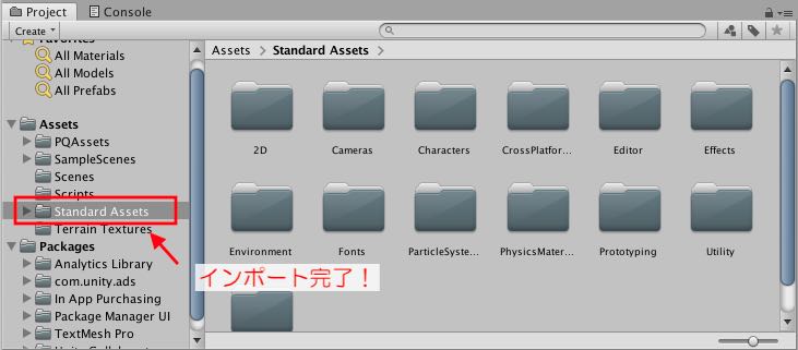 Standard Assetのインポート完了