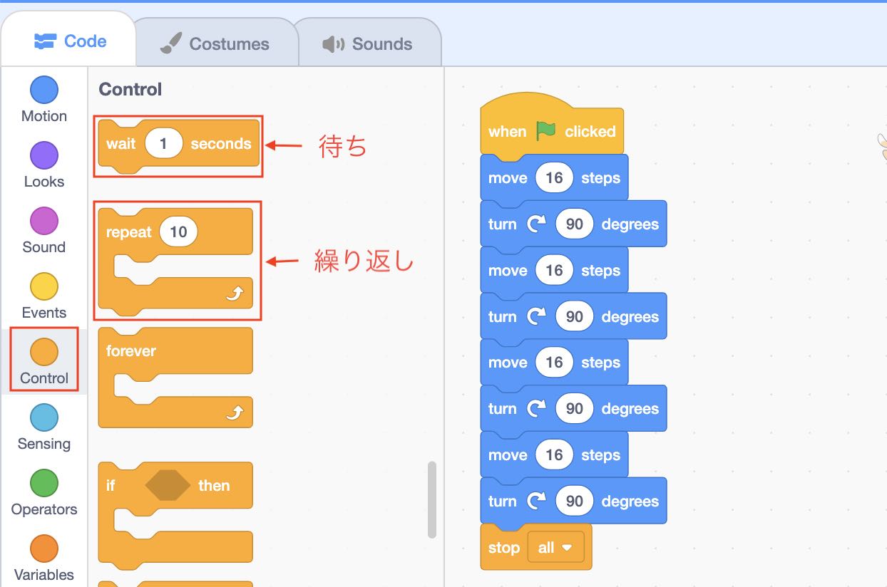 待ちと繰り返しのブロック